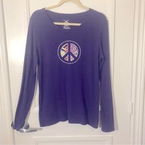 ROOTS Vintage 90s Top, Long Sleeved, Purple w/ Peace Sign, Women’s Size L
